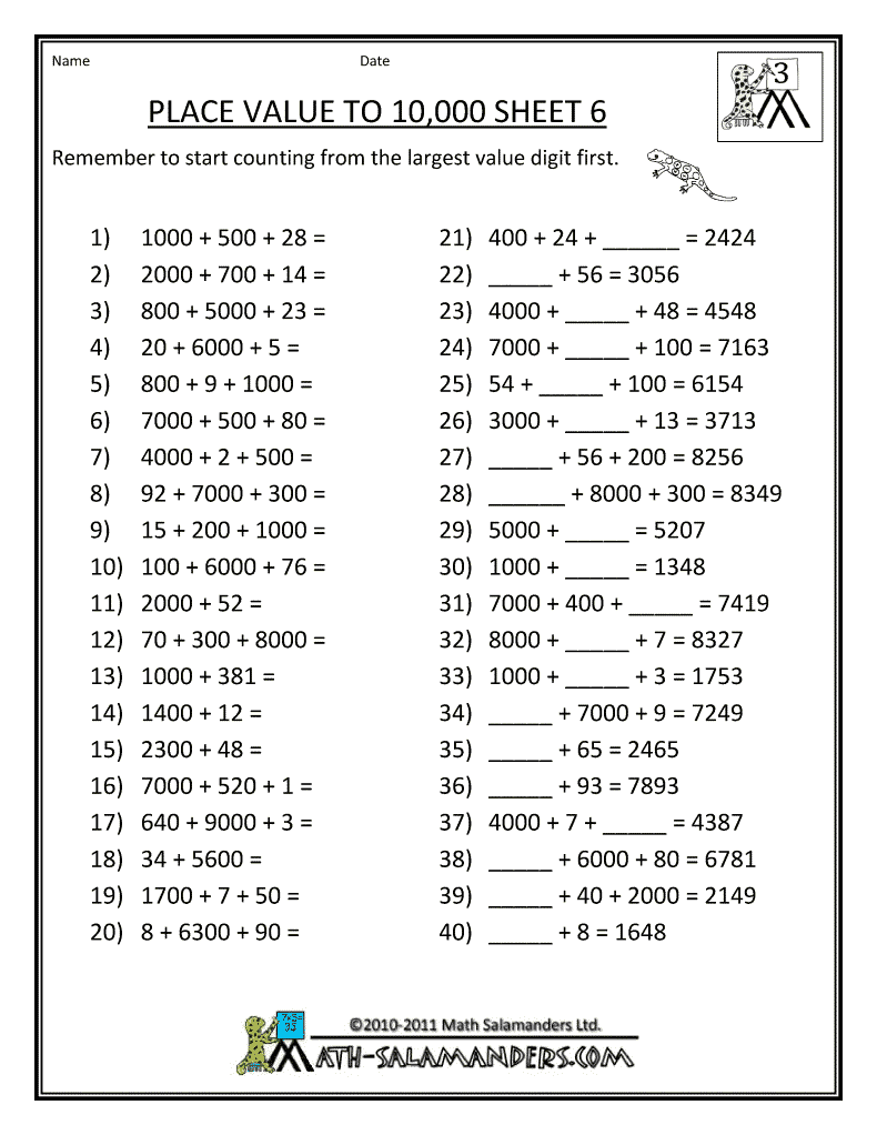 Confortable Math Worksheets Grade 6 Whole Numbers Also Math