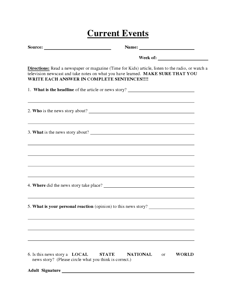 Current Events Template Worksheet Free