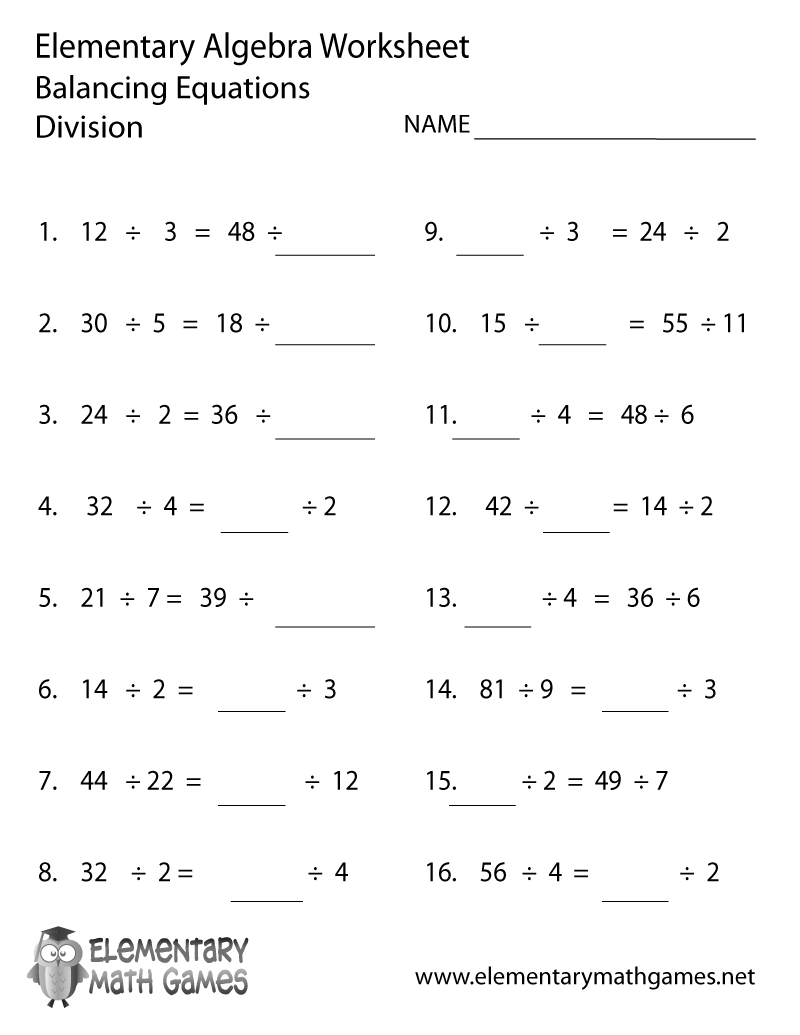Elementary Algebra Worksheets