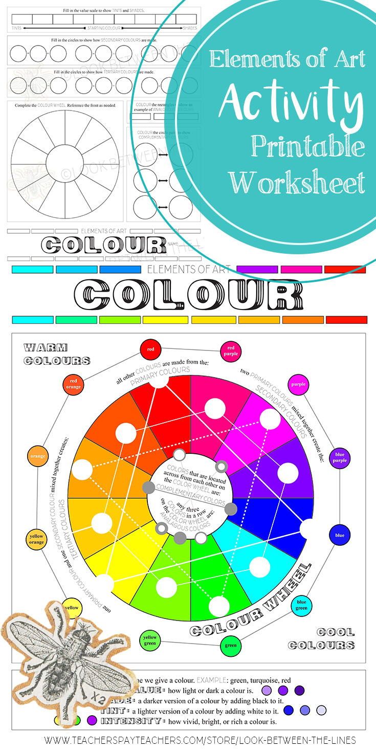 Elements Of Art, Colour, Worksheet, Activity For All Visual Art