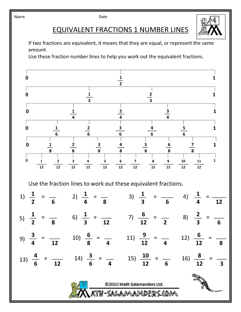 Equivalent Fractions On A Number Line Worksheet Worksheets For All