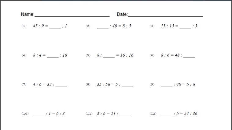Equivalent Ratio Worksheets