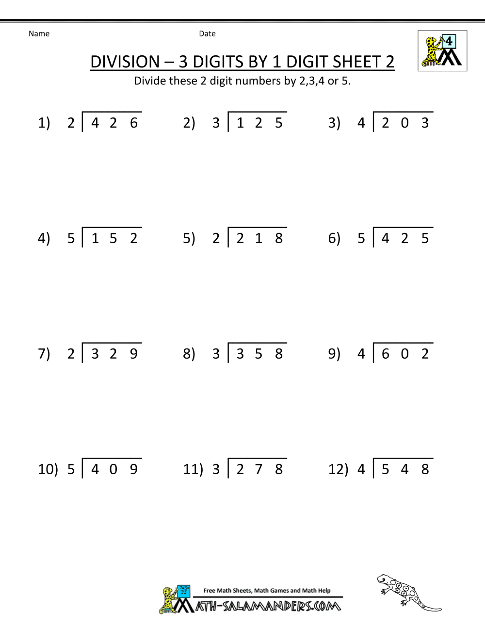 Free 4th Grade Math Division Worksheets