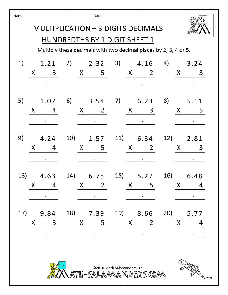 Free Decimal Worksheets For 5th Grade