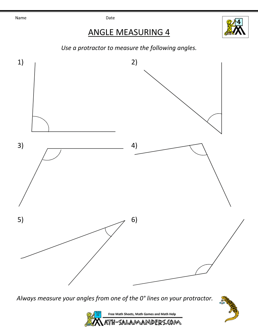 Free Printable Math Worksheets Measuring Angles