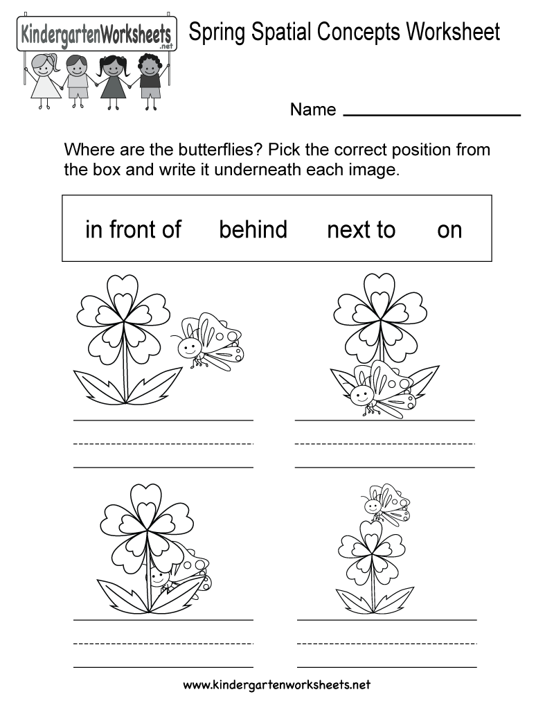 Free Printable Spring Spatial Concepts Worksheet For Kindergarten