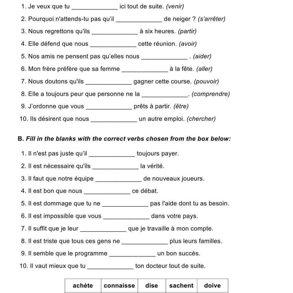 French Worksheets Pdf