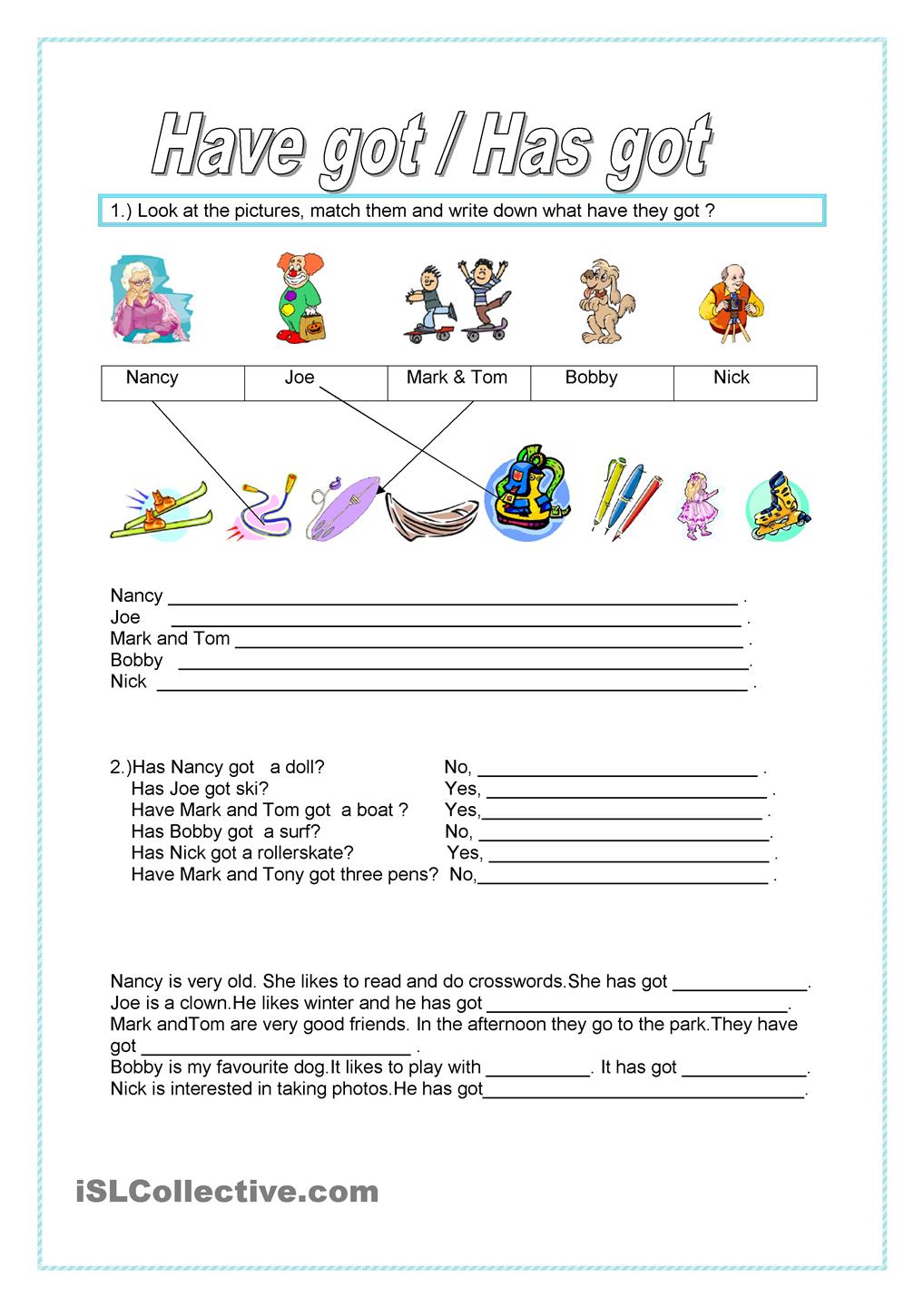 Have Got ,has Got Worksheet