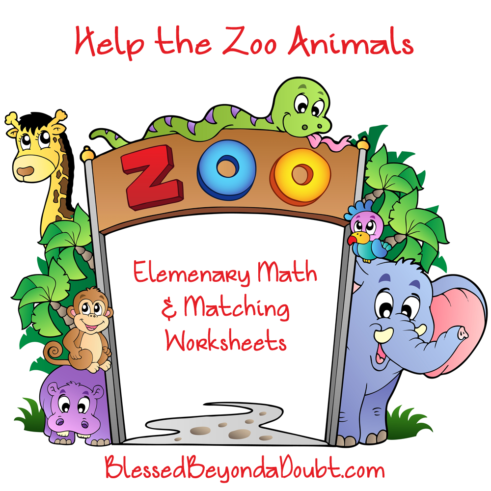 Help The Zoo Animals! Elementary Math And Matching Worksheets