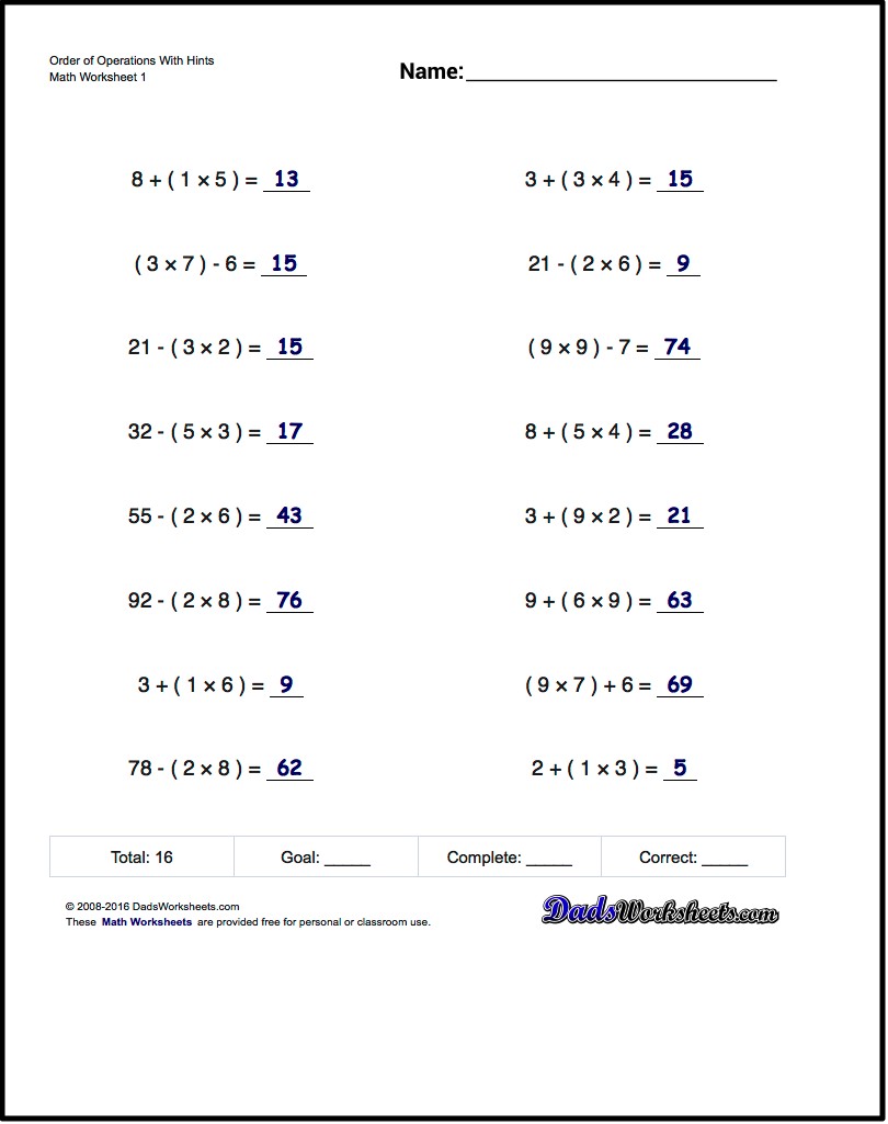 If You Are Looking For Order Of Operations Worksheets That Test