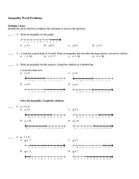 Inequality Story Problems Worksheet The Best Worksheets Image