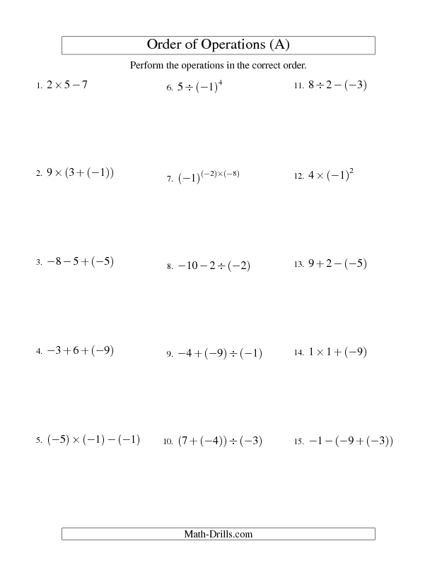 Integer Order Of Operations Worksheet Meanwhile Addition Integers