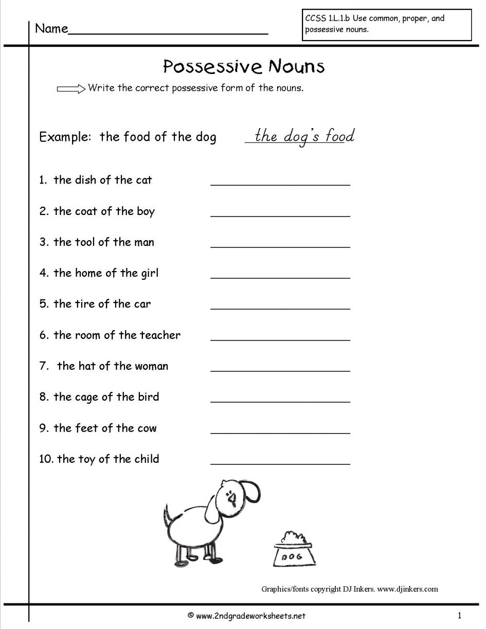 Kids  Noun Worksheet First Grade  Second Grade Possessive Nouns