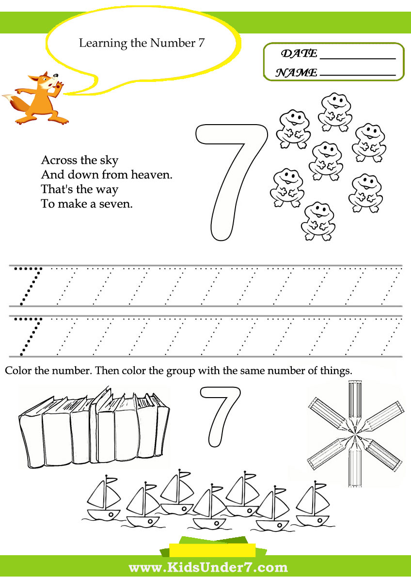Kids Under 7  Free Printable Kindergarten Number Worksheets