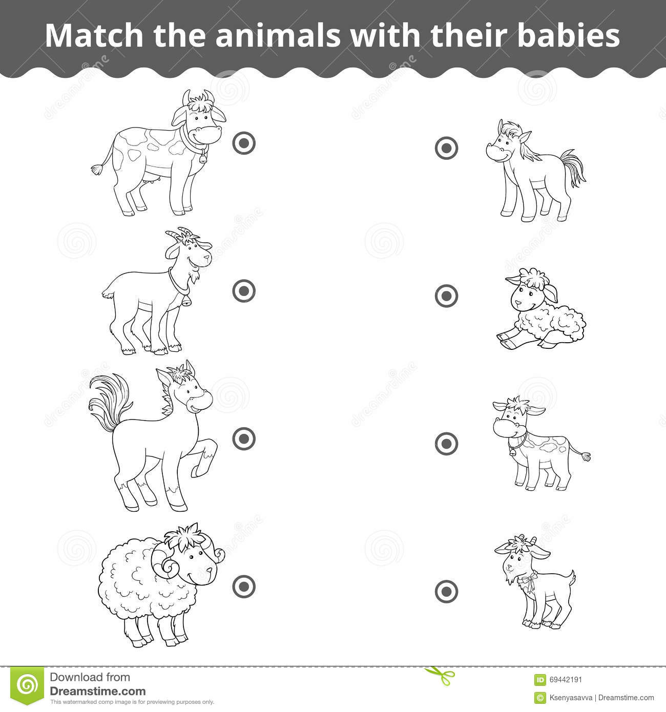 Kindergarten Matching Game For Children, Farm Animals And Babies