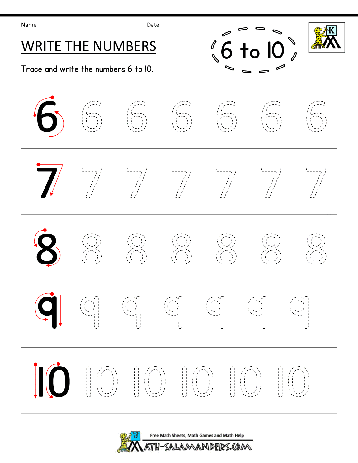 Kindergarten Printable Worksheets Writing Numbers To 10 Number