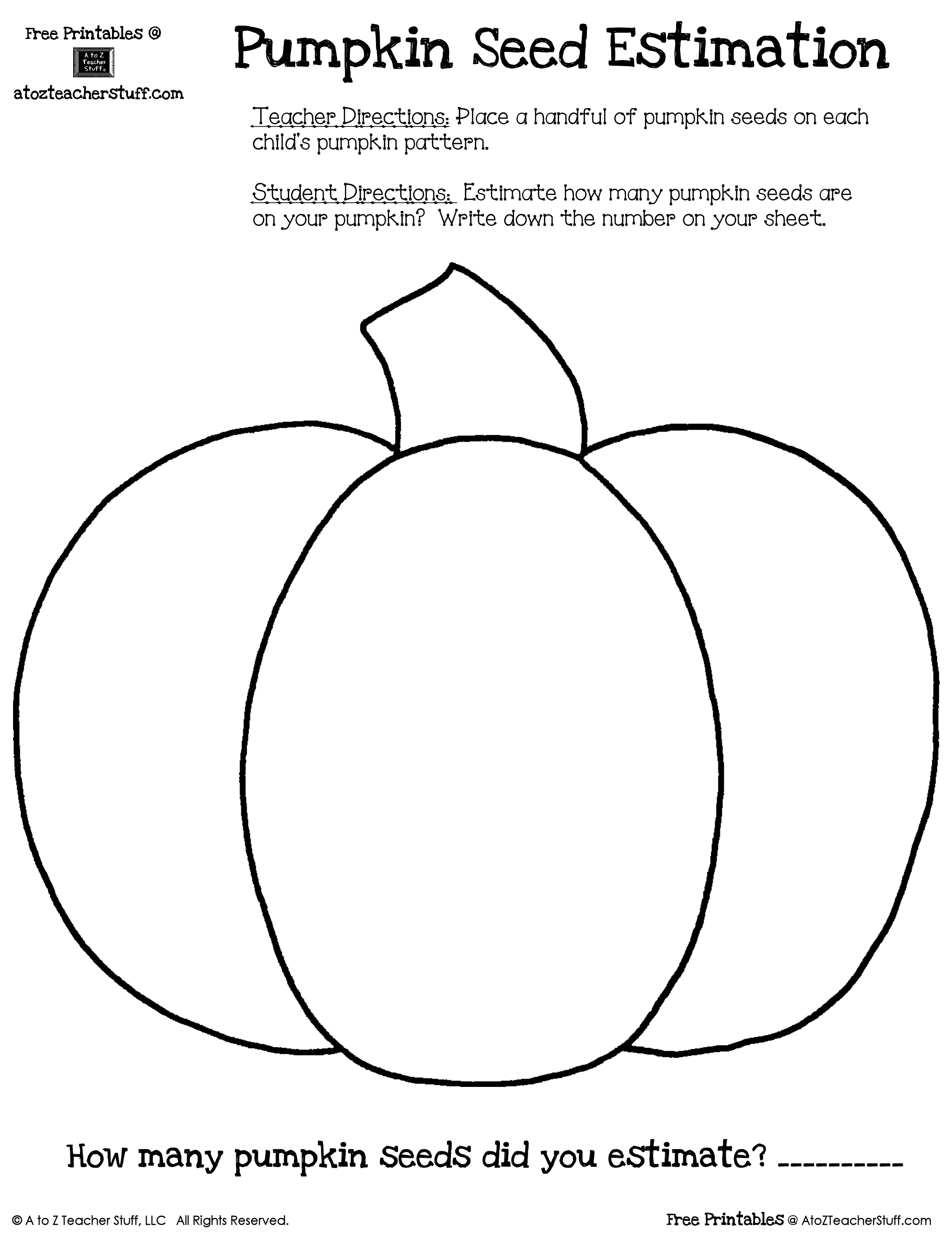 Kindergarten Pumpkin Seed Estimation Sheet