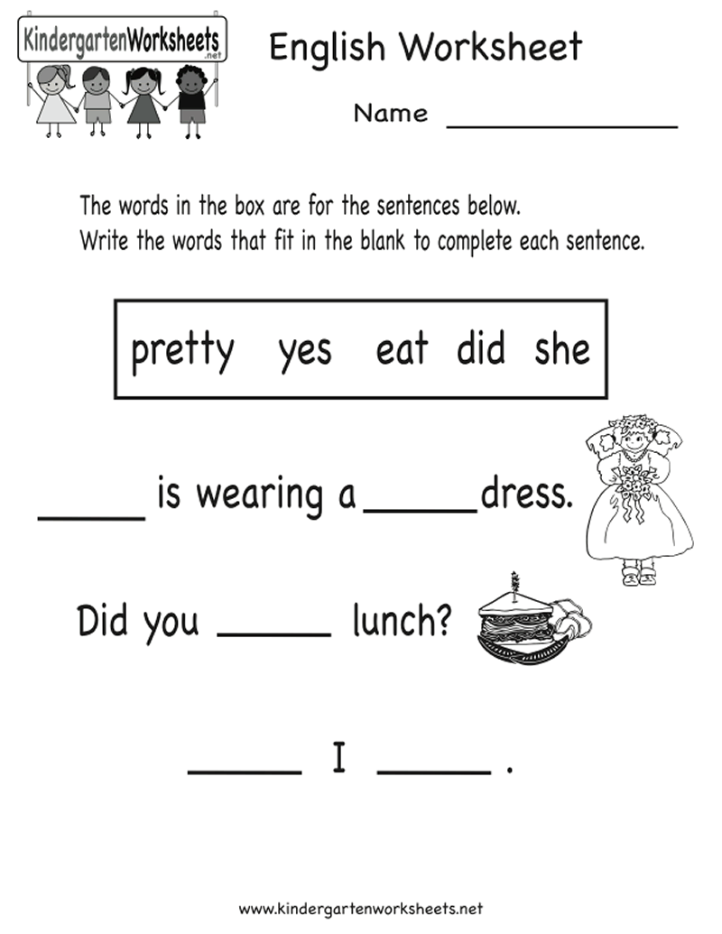 Kindergarten Worksheets English Printable