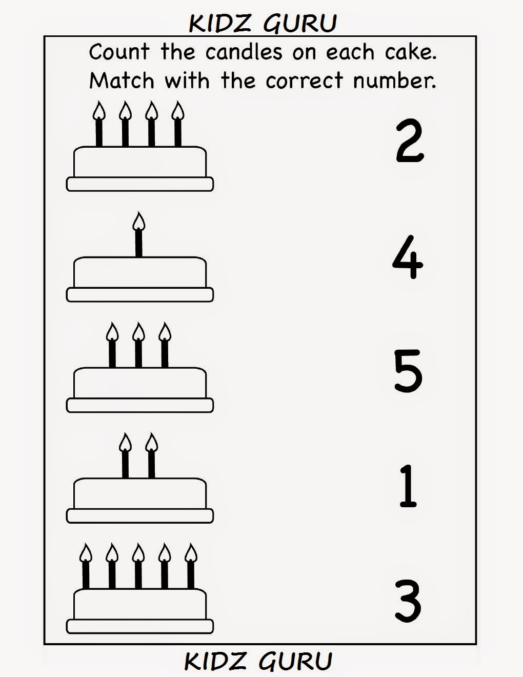 Kindergarten Worksheets Printable Count And Match Matching Fo