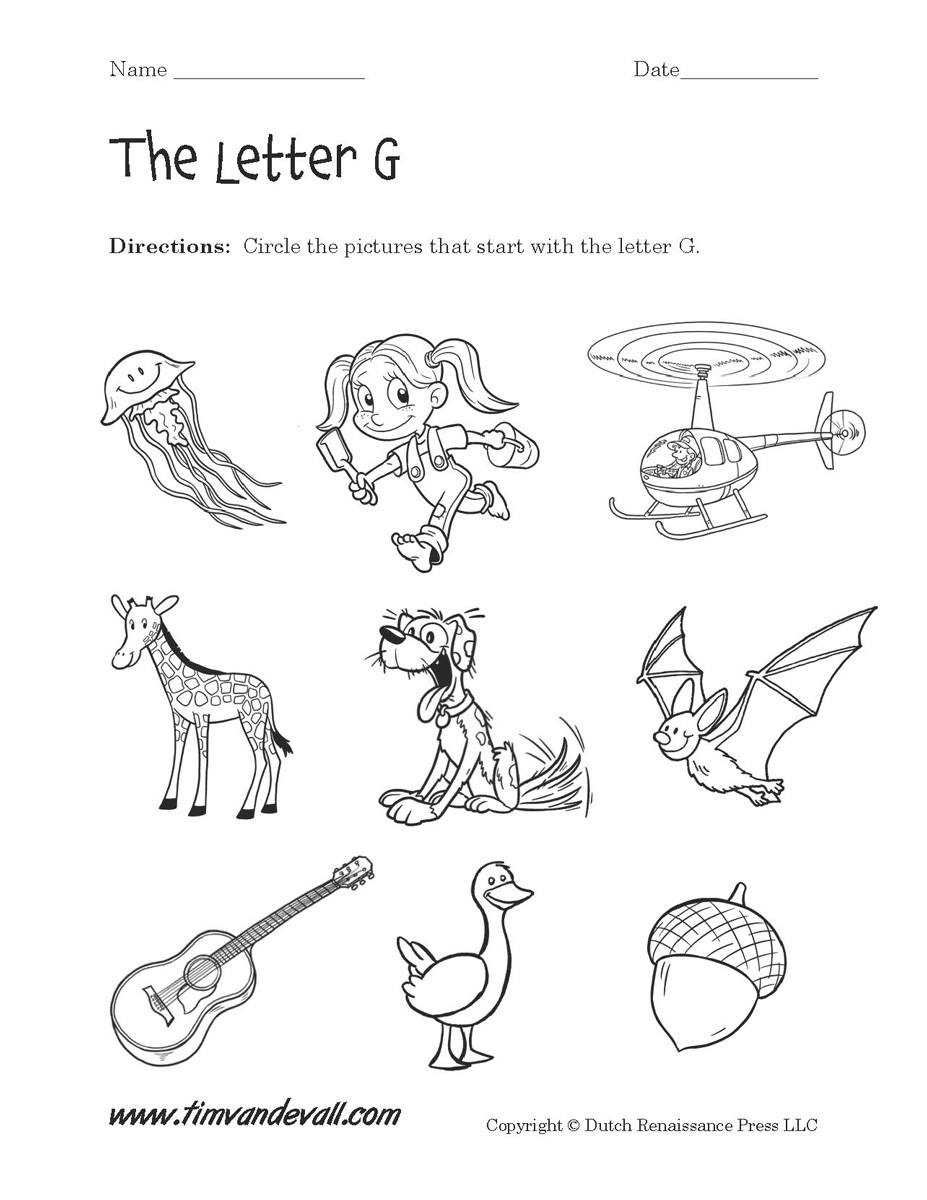 Letter G Worksheets Preschool Alphabet Printables Beginning Sound