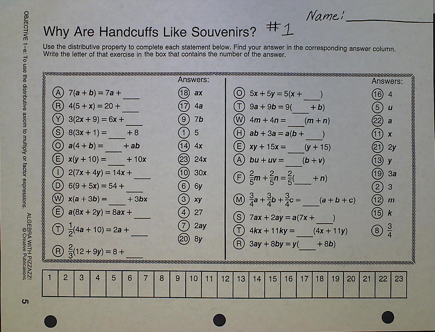 Math Superstars Worksheets Pizzazz Algebra 6th Grade With Answ
