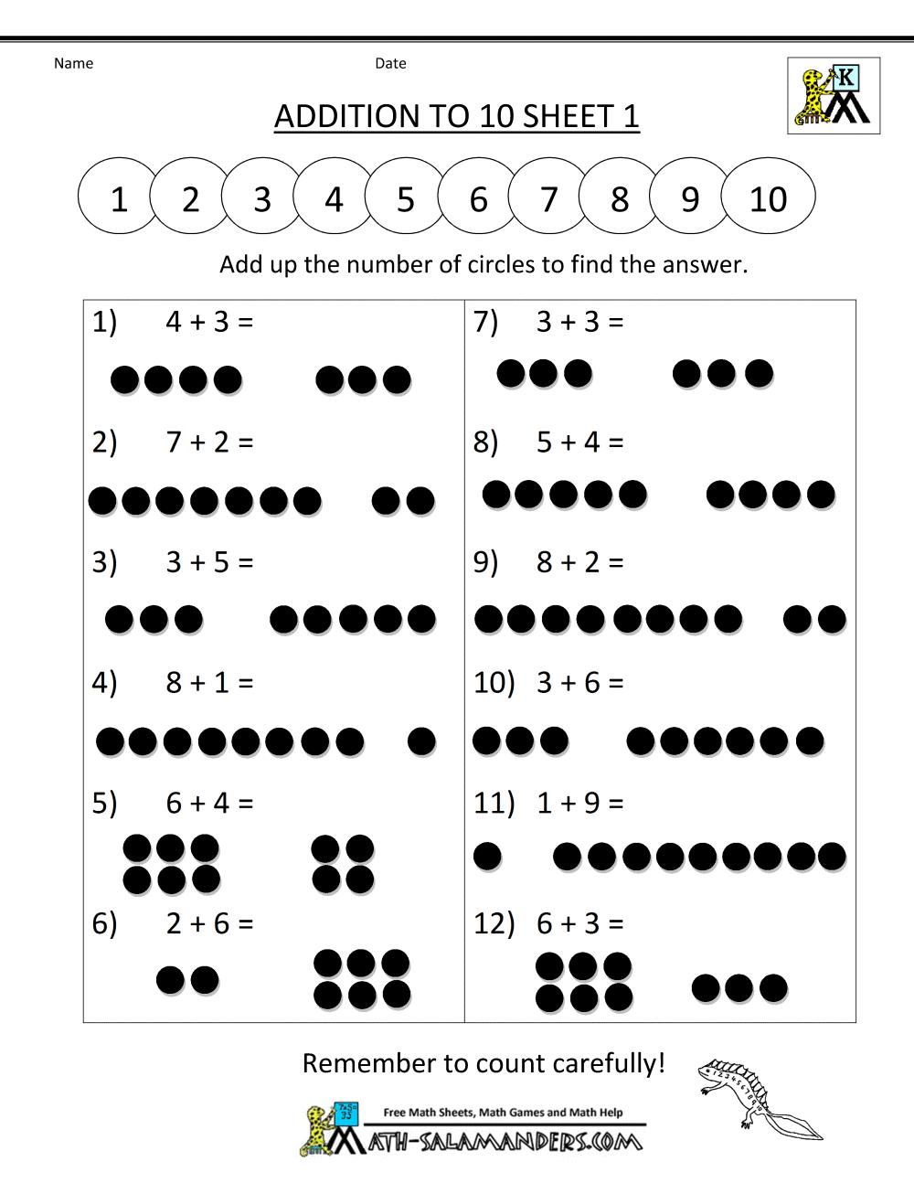 Math Worksheets For Kindergarten Addition And Subtraction