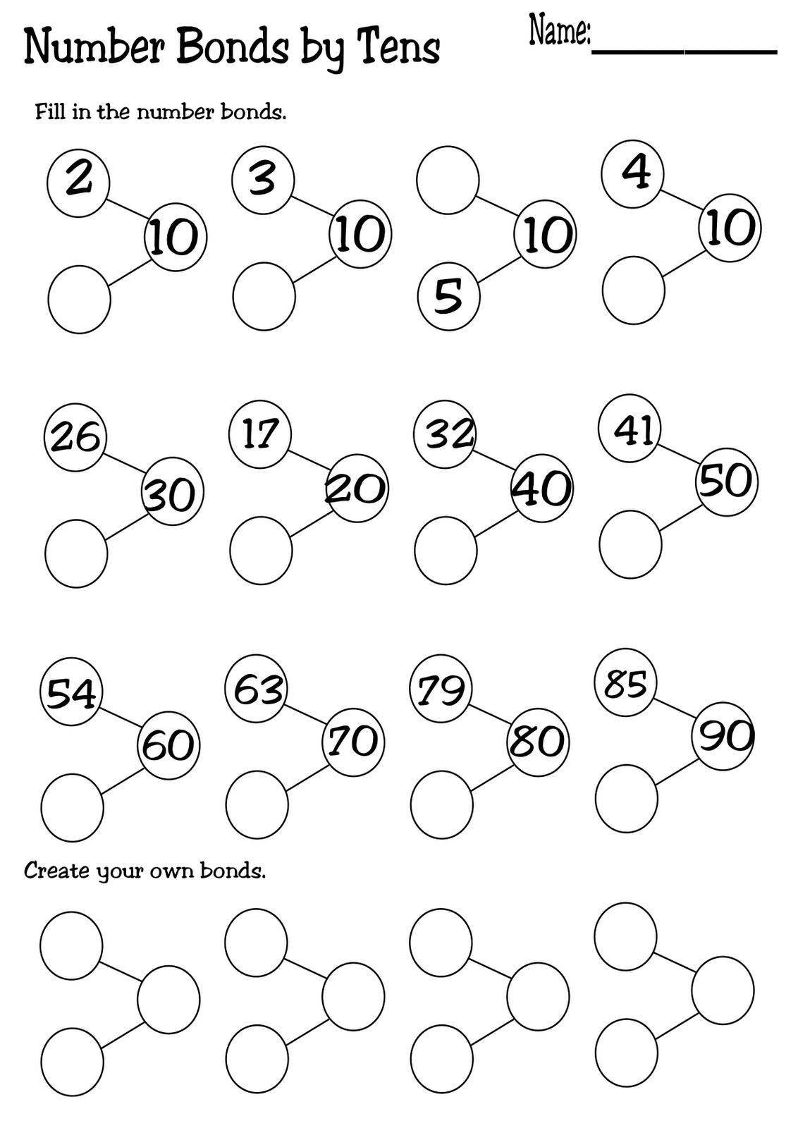 Math Worksheets Number Bonds To Fraction 20 Games Print 10