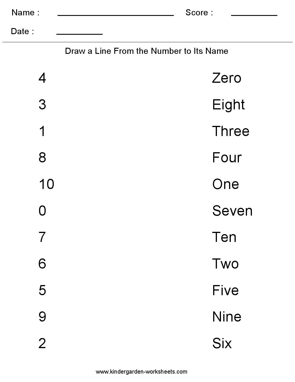 Maths Number Namesrksheet Kindergartenrksheets Match The Numbers