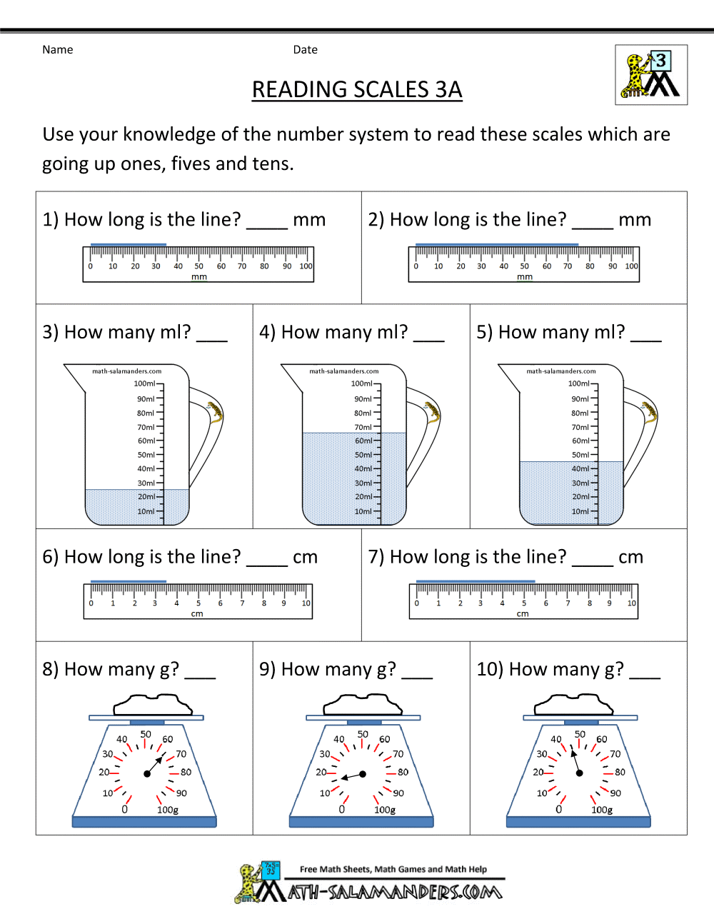 Maths Worksheet Grade 3 Measurement