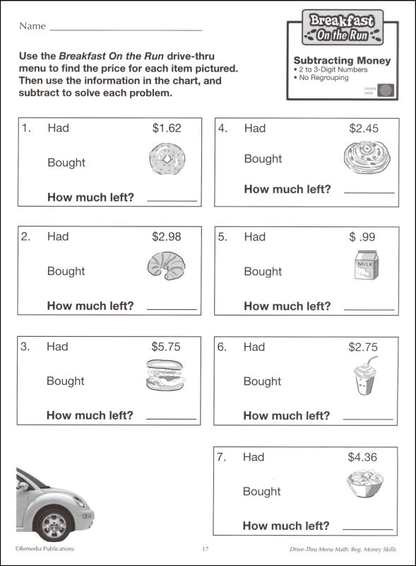 Menu Math Printable Worksheets Endowed Accordingly Ice Cream