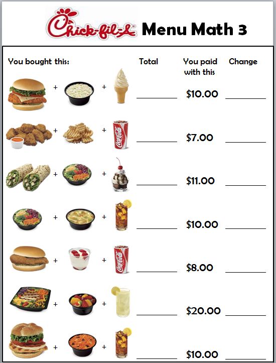 Menu Math Printable Worksheets Endowed Accordingly Ice Cream