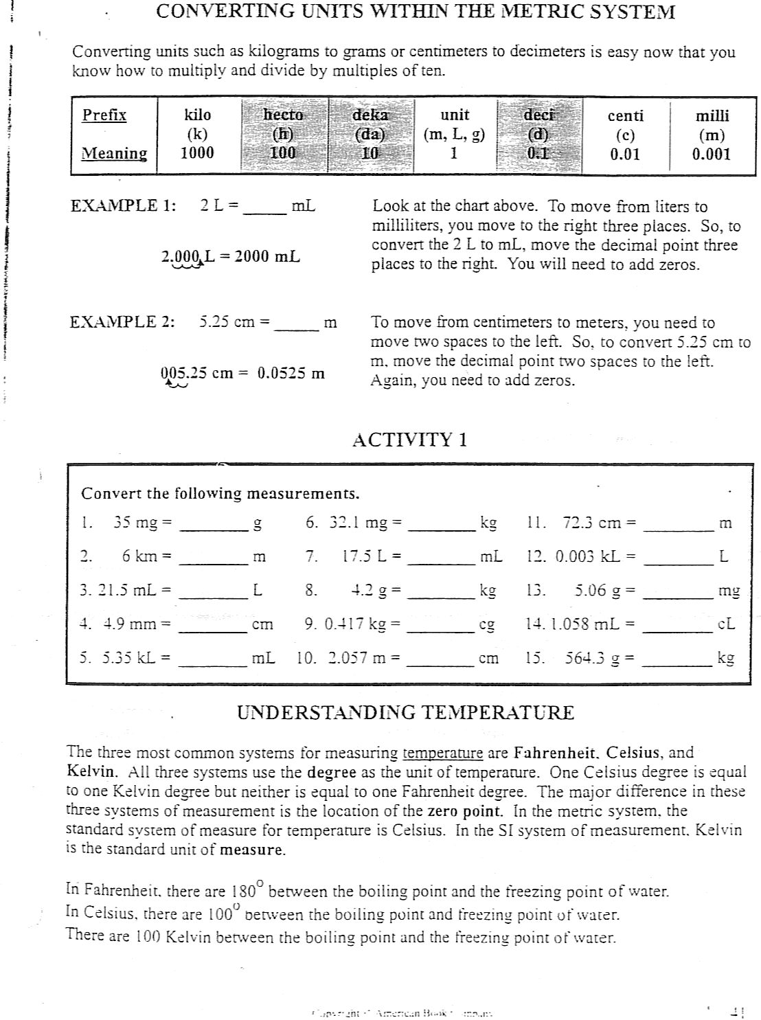 Metric System Worksheet High School Worksheets For All