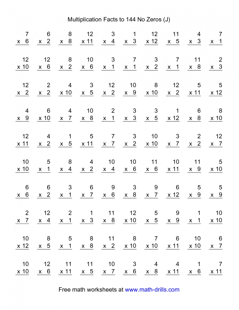 Multiplication Facts Worksheets To 144 No And Division 100 Grade 5