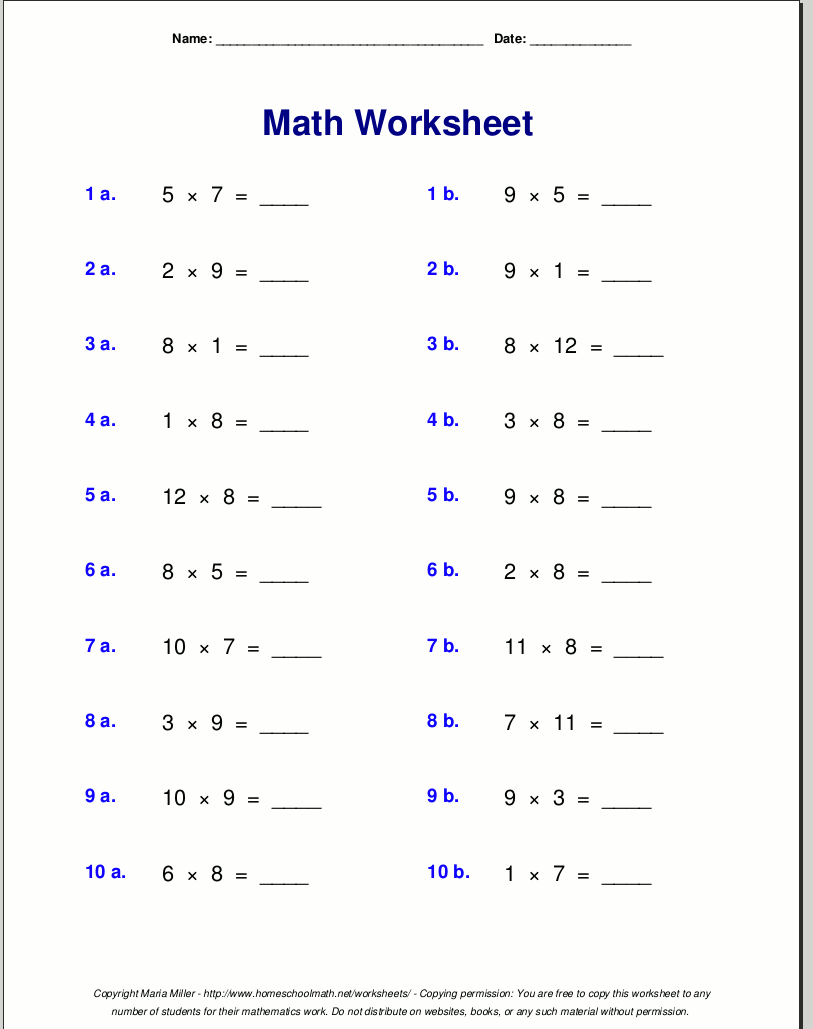 Multiplication Worksheets For Grade 3 7 8 9 T