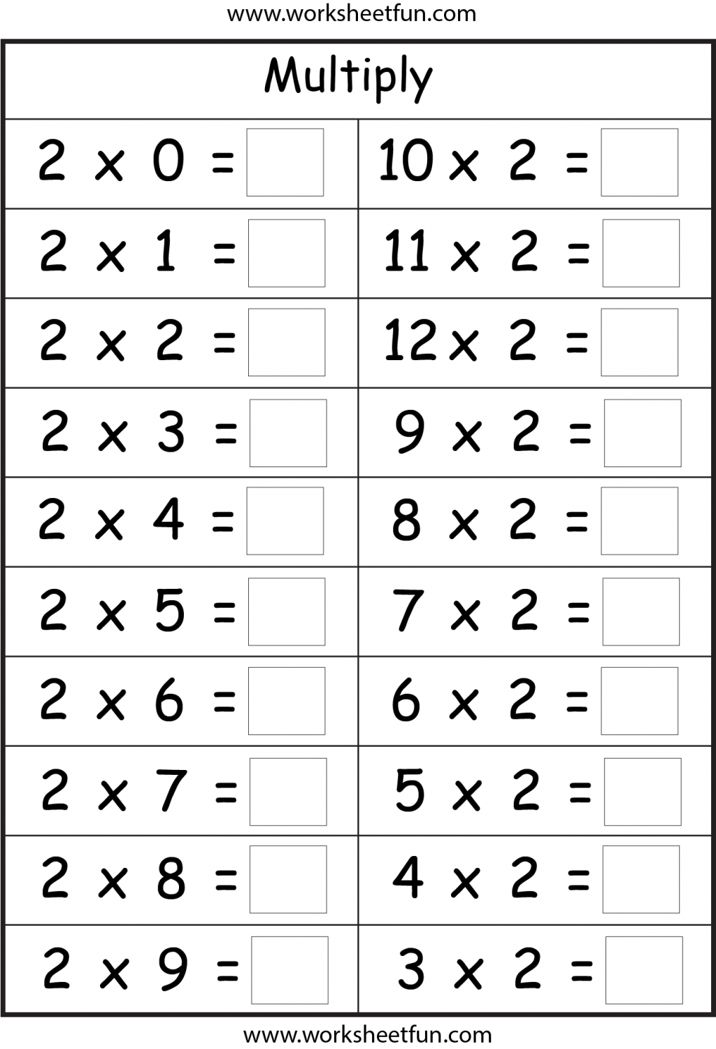 Multiplication Worksheets X2 Times Tables Eight Free Printable