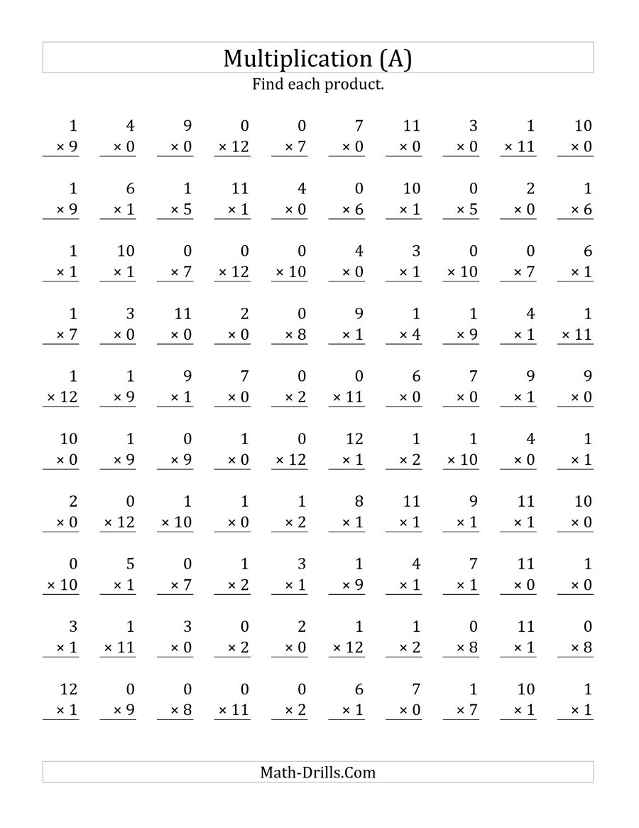 Multiplying 1 To 12 By 0 And 1 (a)