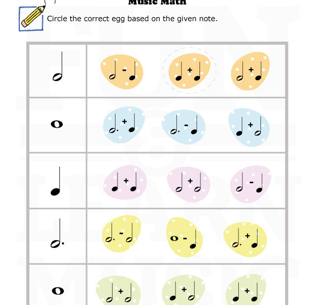 Music Math Worksheet