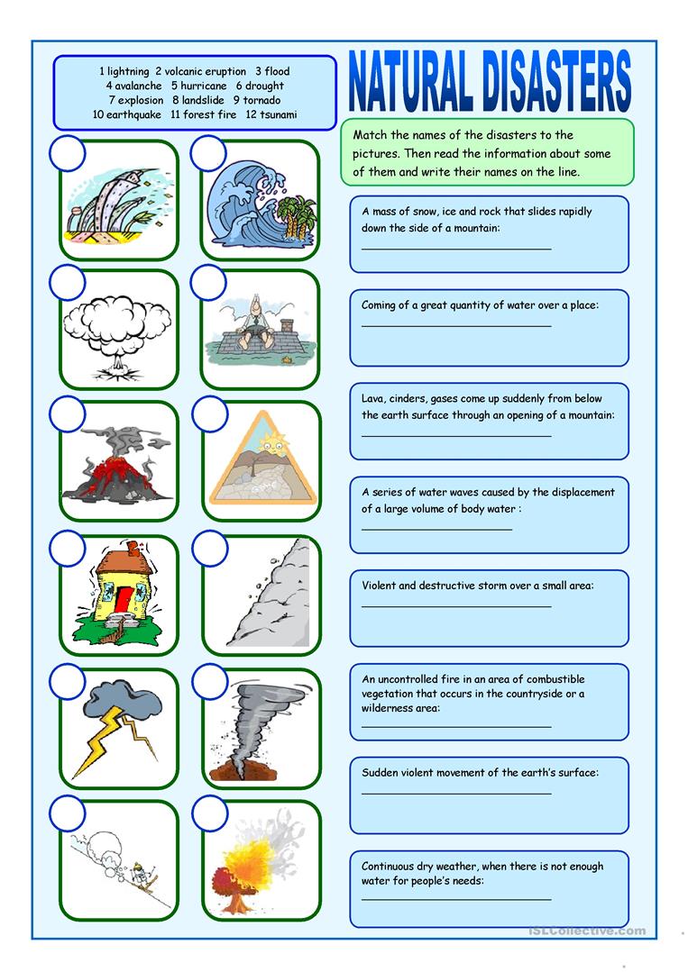 Natural Disasters Matching Exercises Worksheet