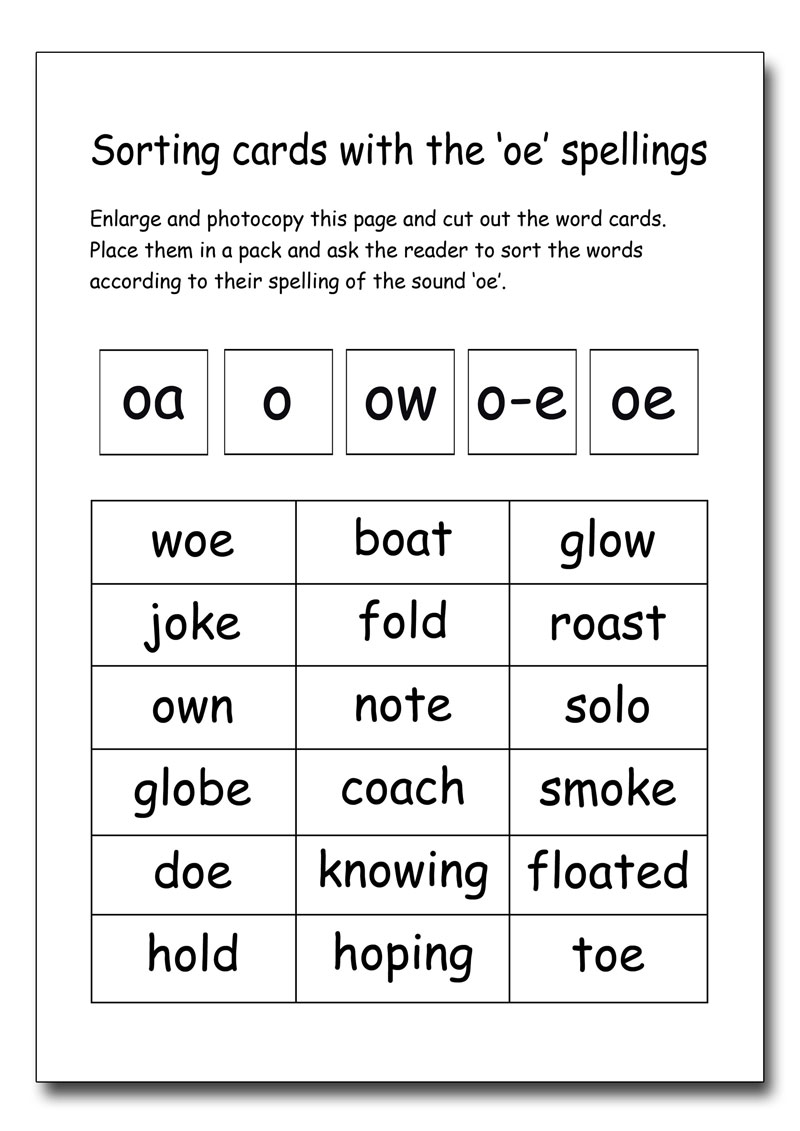 Oa Ow Worksheets