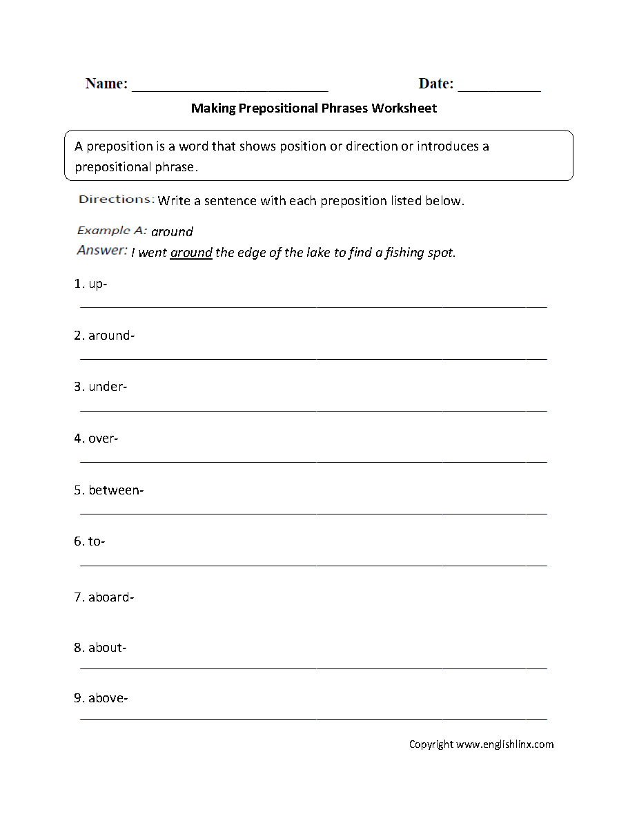 Parts Of A Sentence Worksheets