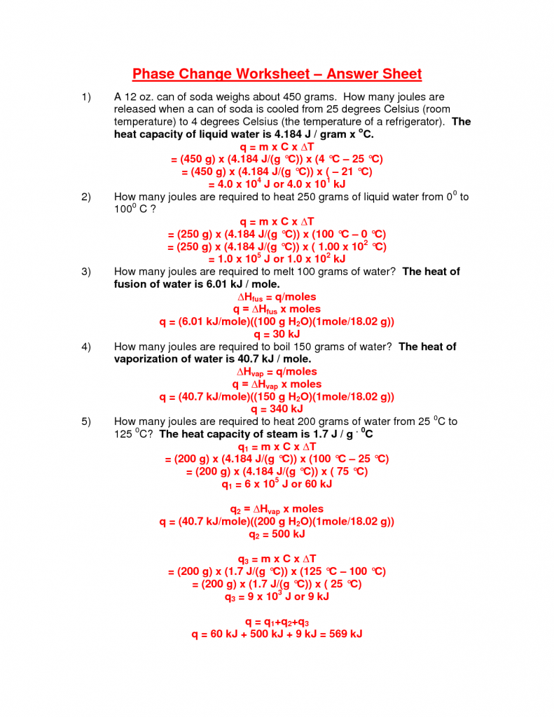 Phase Change Worksheet With Answers