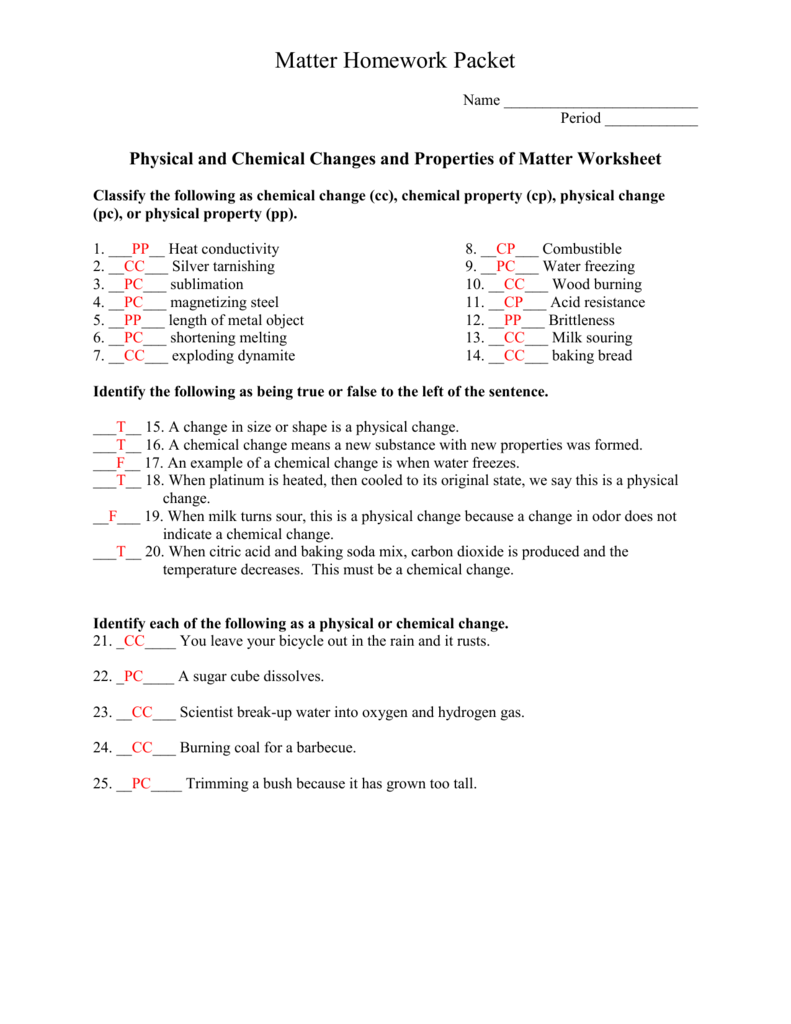 Physical Properties Of Matter Worksheet Worksheets For All