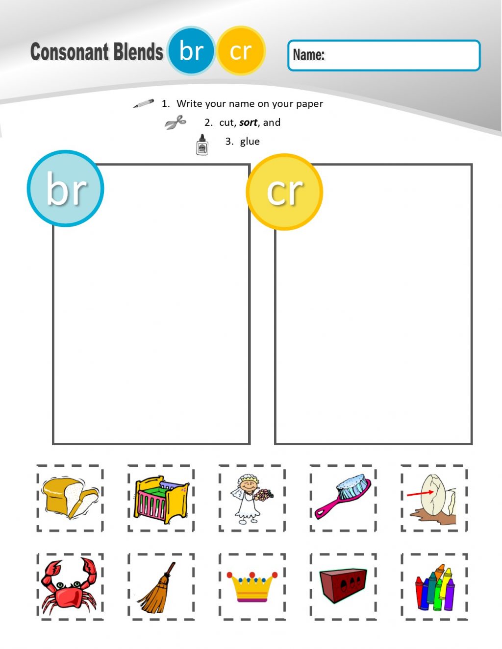 Pictures Of Consonantds R Br Cr Dr Fr Gr Pr Tr Sorting Sheets Math