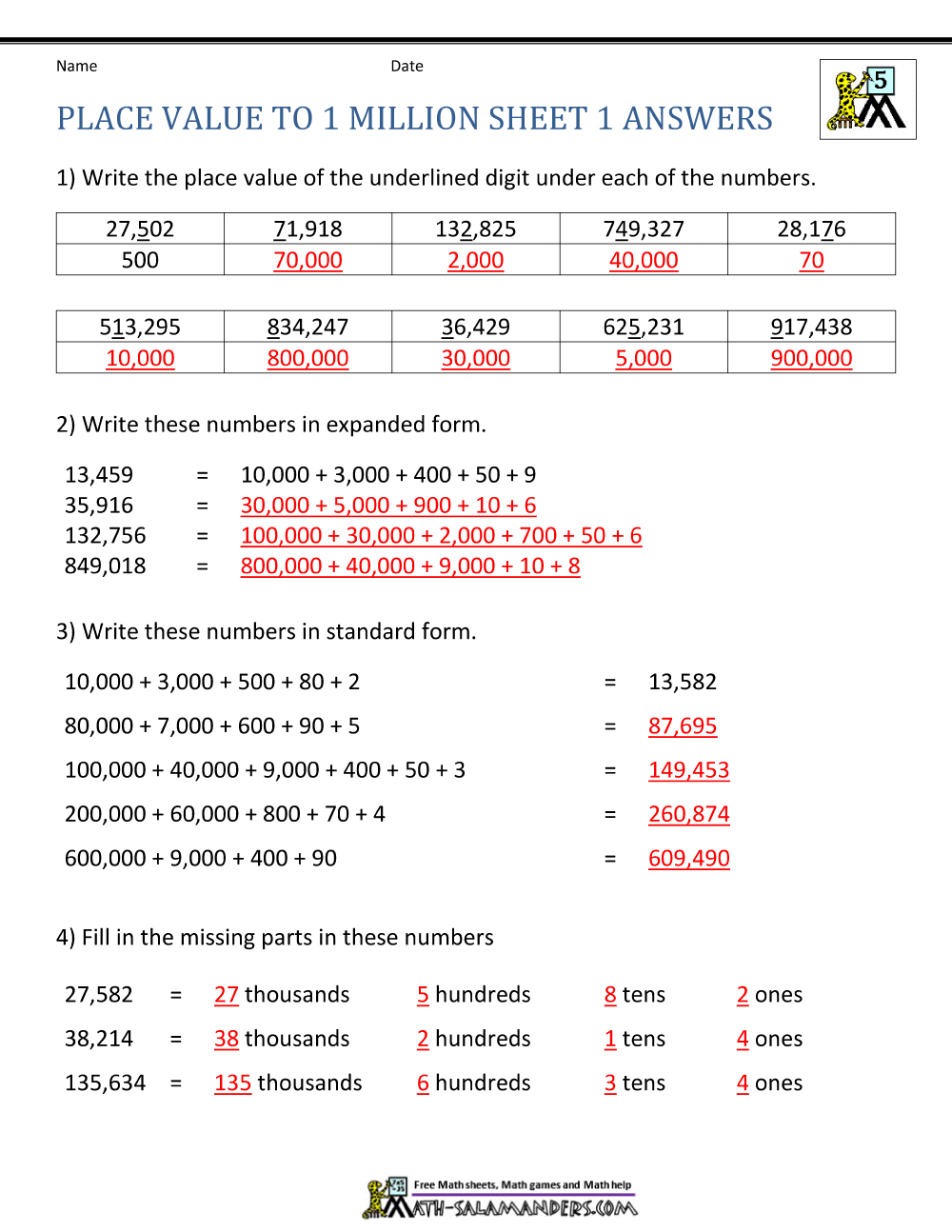 Place Value Worksheet