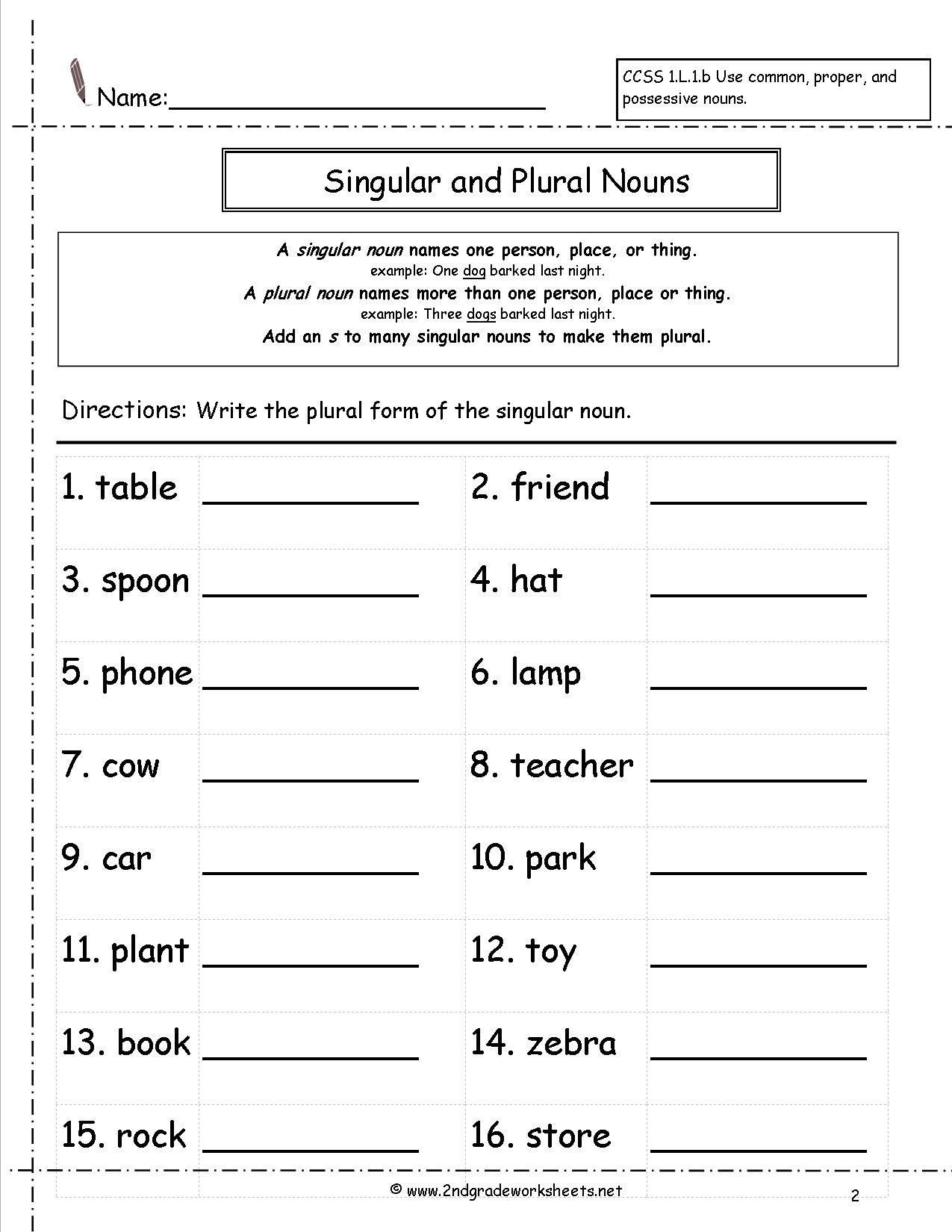 Plural Nouns Worksheets 2nd Grade The Best Worksheets Image