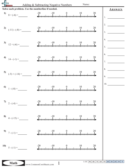 Positive And Negative Numbers On A Number Line Worksheet The Best