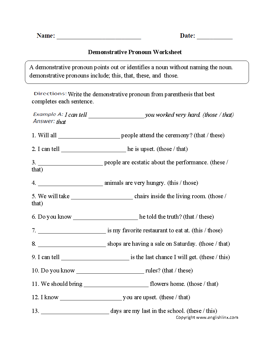 Possessive Pronouns Worksheet 3rd Grade Worksheets For All