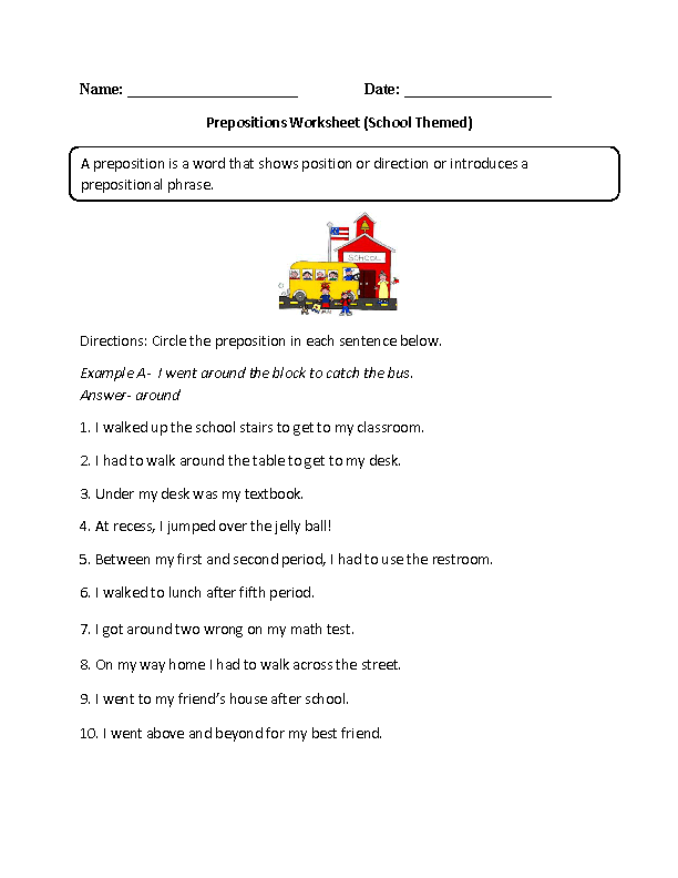 Preposition Worksheets For Middle School The Best Worksheets Image