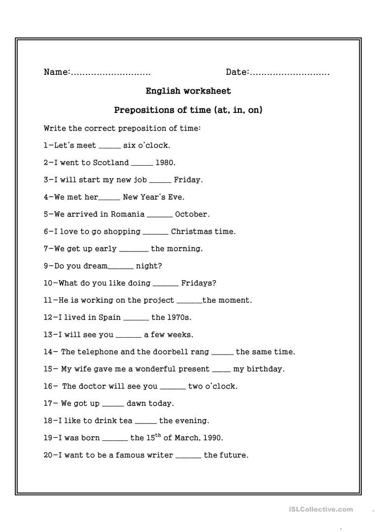 Prepositions Worksheets Middle School Worksheets For All