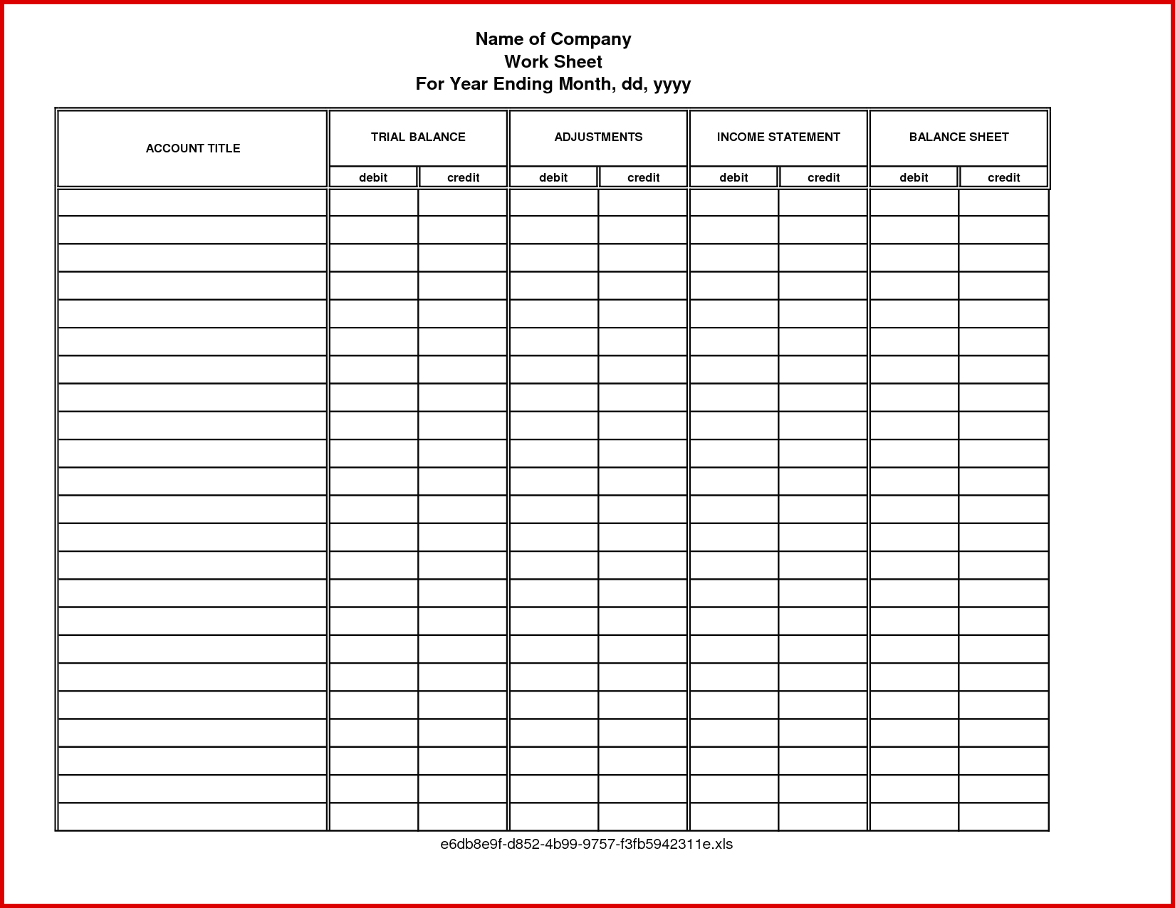 Printable Accounting Worksheet Forms